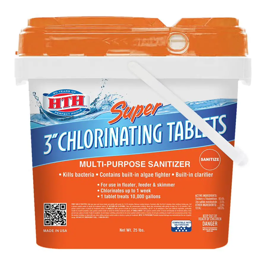 HTH Super 3 Inch Chlorine Tablets for Pool, Pool Chemicals, 25 lbs ...